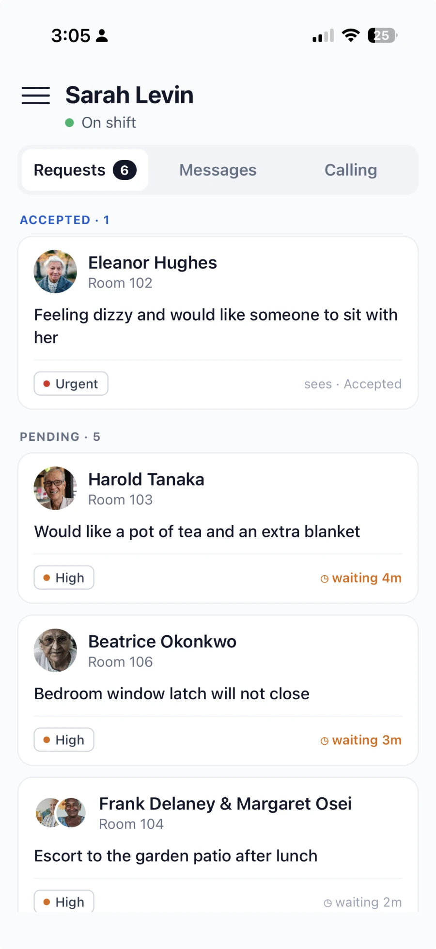 Caregiver request queue